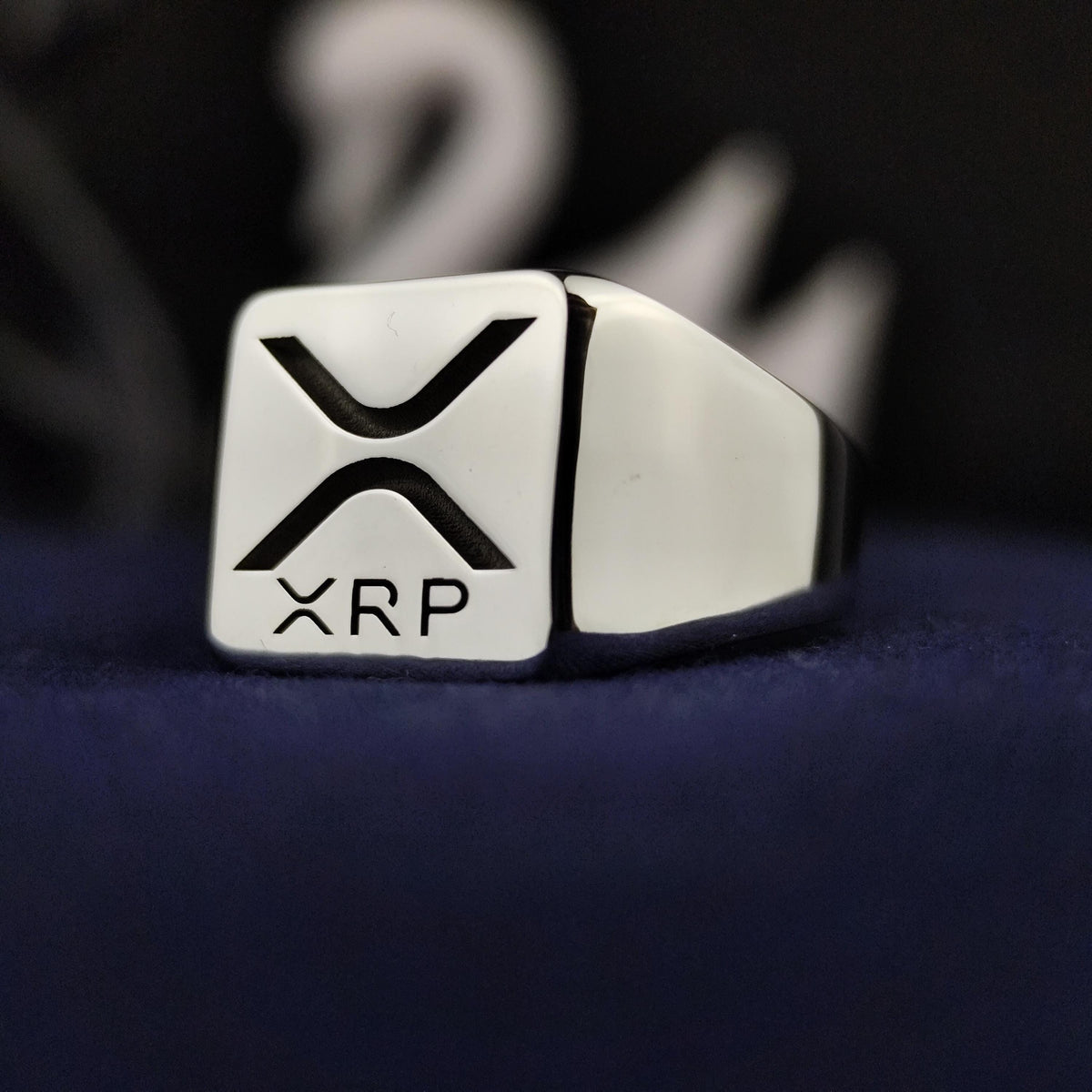 XRP Signet Ring, 925 Sterling Silver Ripple Logo, Square Crypto Jewelry, Blockchain Investor Gift