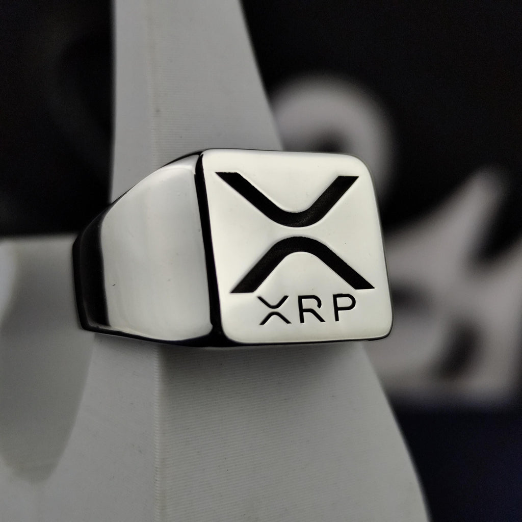 XRP Signet Ring, 925 Sterling Silver Ripple Logo, Square Crypto Jewelry, Blockchain Investor Gift
