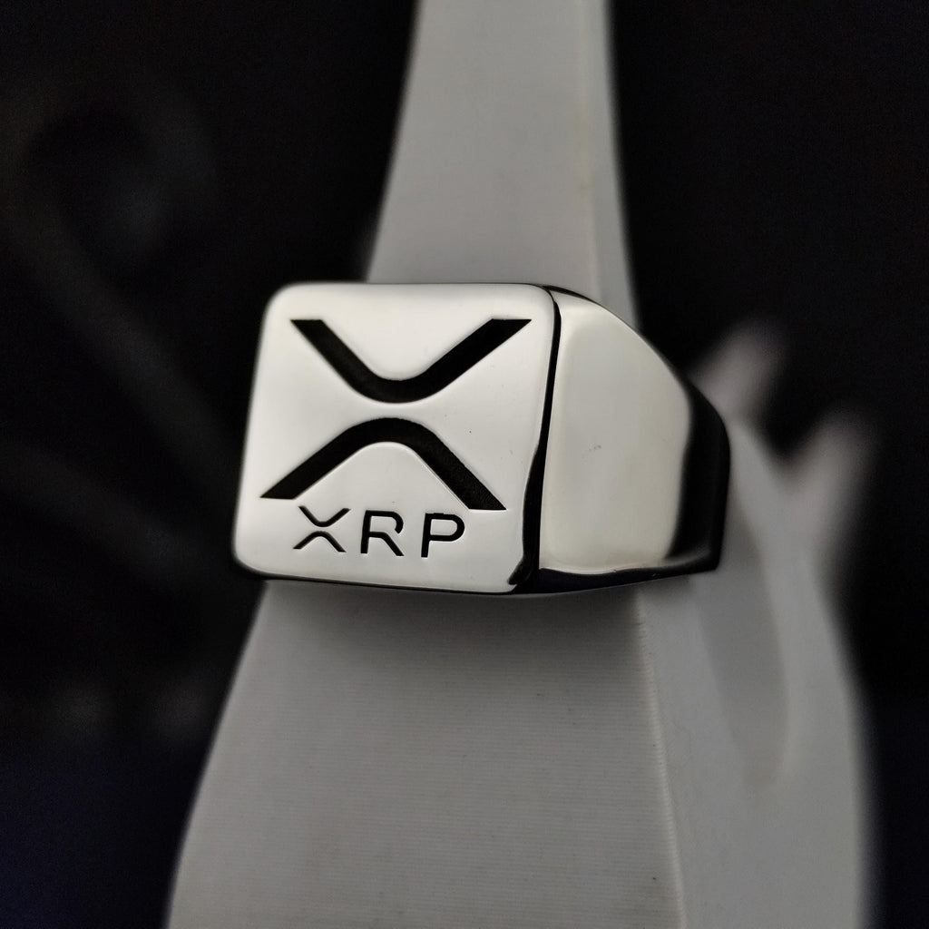 XRP Signet Ring, 925 Sterling Silver Ripple Logo, Square Crypto Jewelry, Blockchain Investor Gift