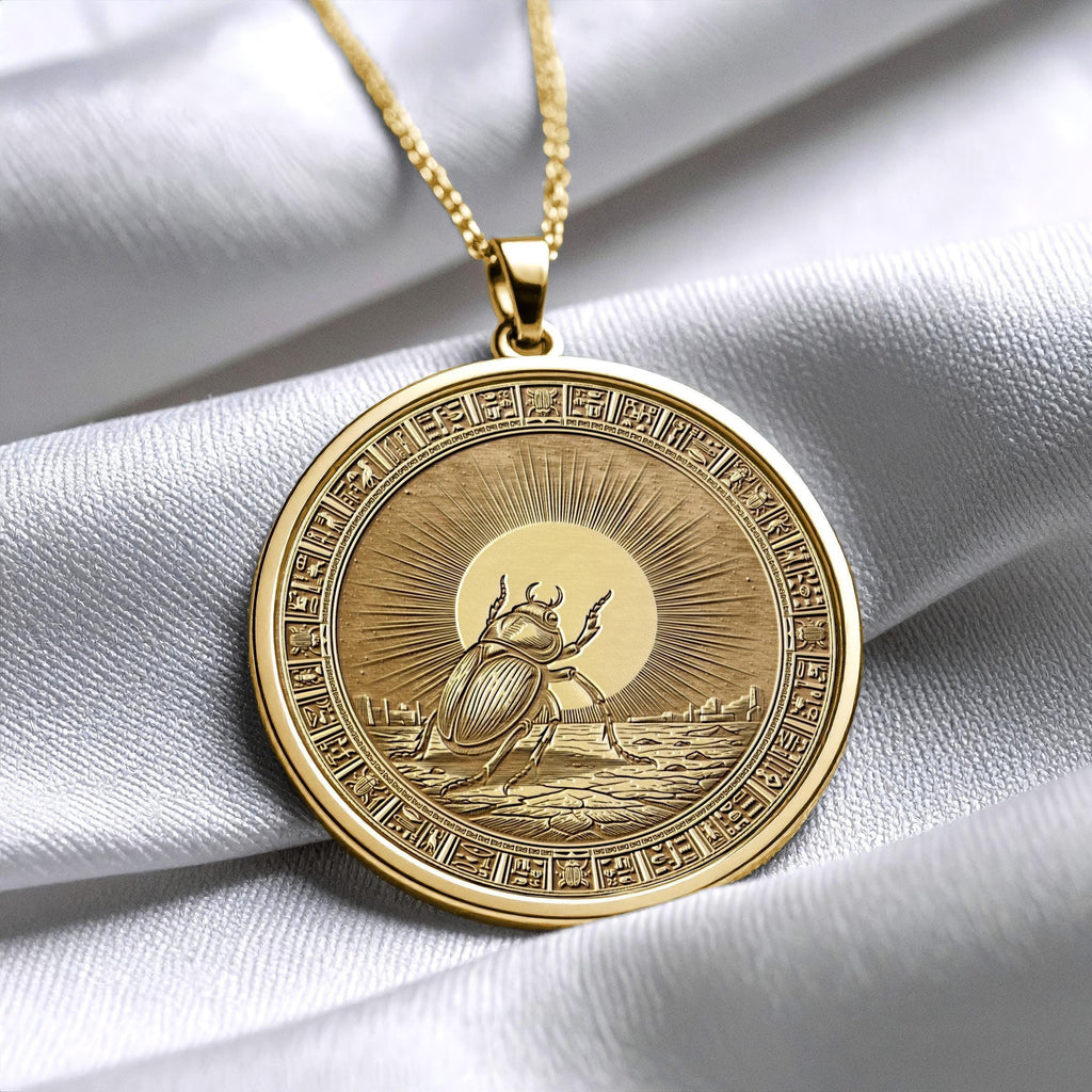 Ancient Egyptian Khepri Necklace : Silver Rebirth Medallion