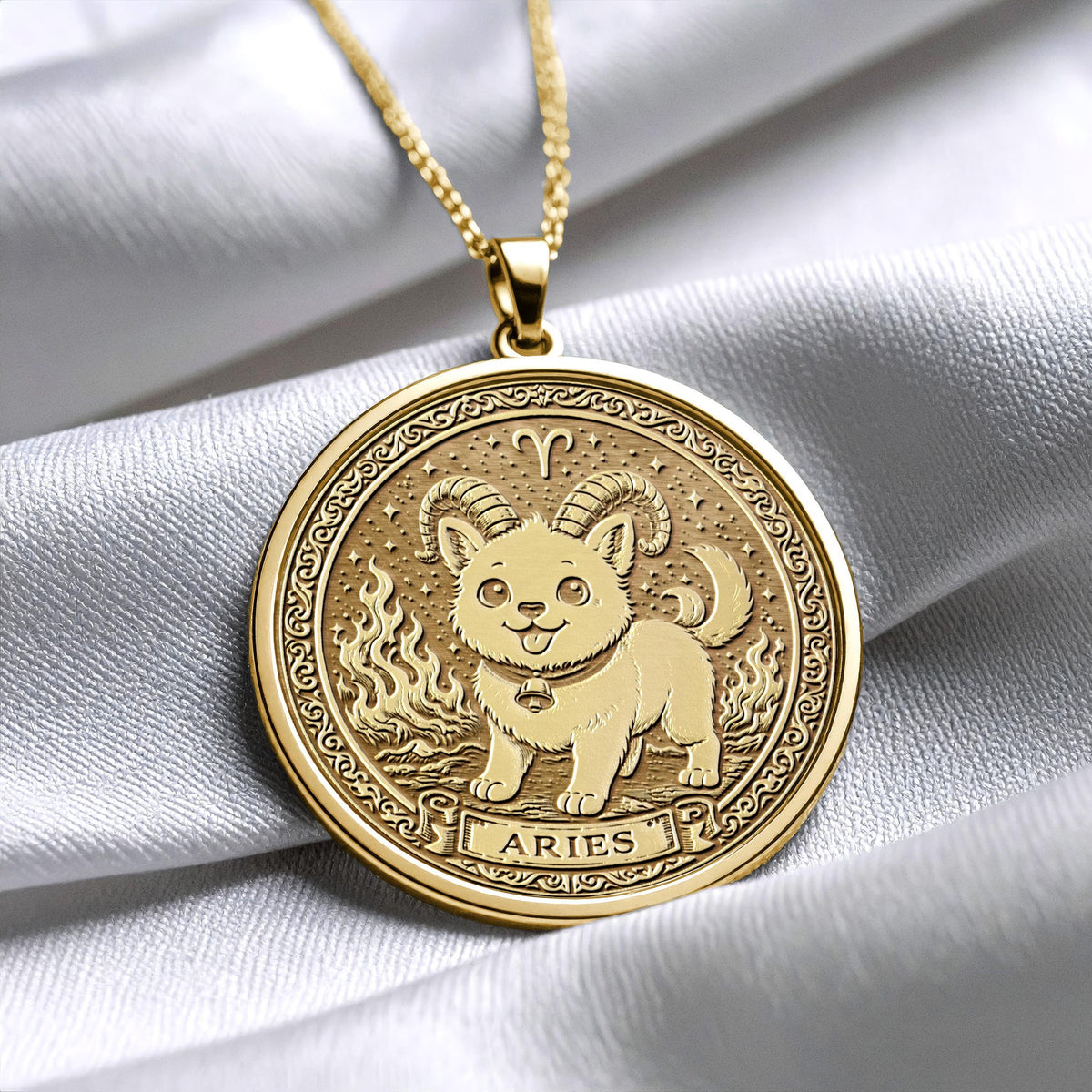 Aries Zodiac Pendant – Fire Sign Necklace with Dog