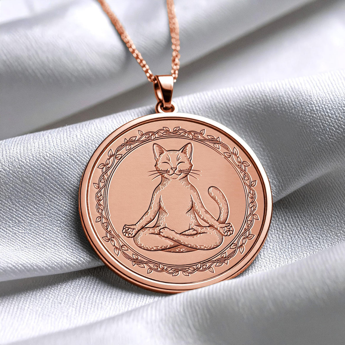Meditating Cat Necklace Spiritual Feline Pendant