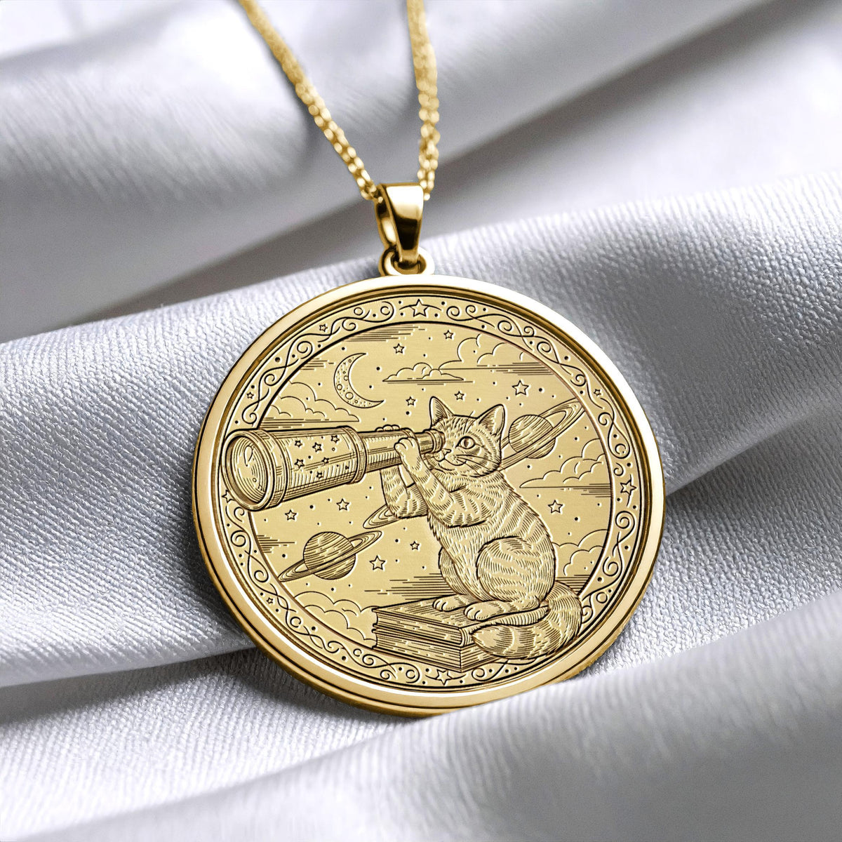 Elegant Cat Medallion Necklace, Cat Lover Jewelry Gift