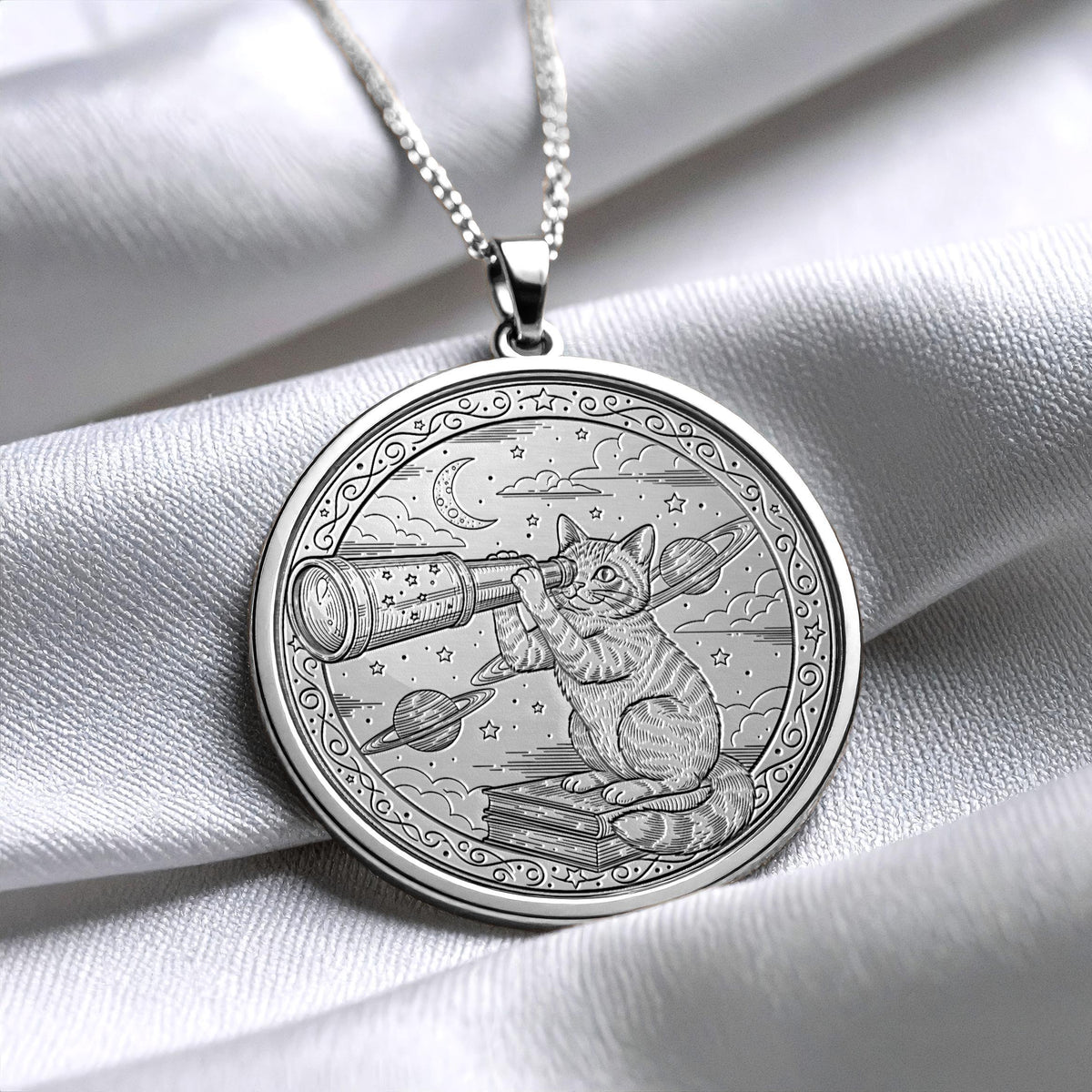 Elegant Cat Medallion Necklace, Cat Lover Jewelry Gift