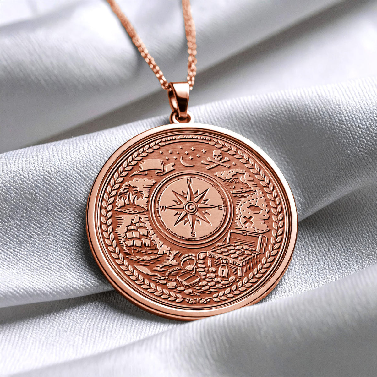 Pirate Map and Compass Nautical Necklace