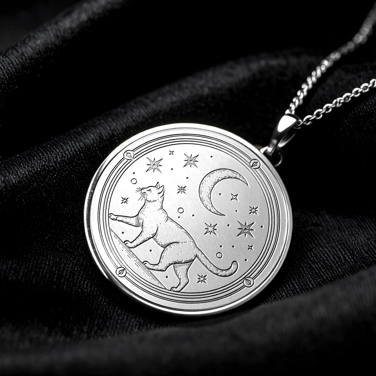 14K Gold Cat Necklace, Handmade Coin Pendant, Animal Jewelry