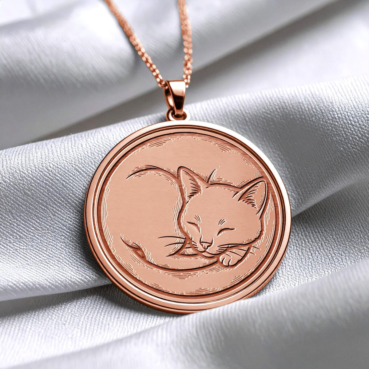 Cat Pendant Necklace, Elegant Feline Medallion, Animal Jewelry Gift for Cat Lovers