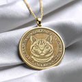 14K Gold British Shorthair Cat Necklace, Handmade Round Cat Coin Pendant