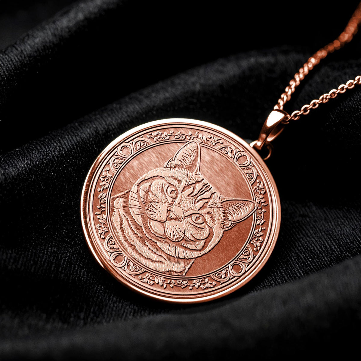 14K Gold British Shorthair Cat Necklace, Handmade Round Cat Coin Pendant