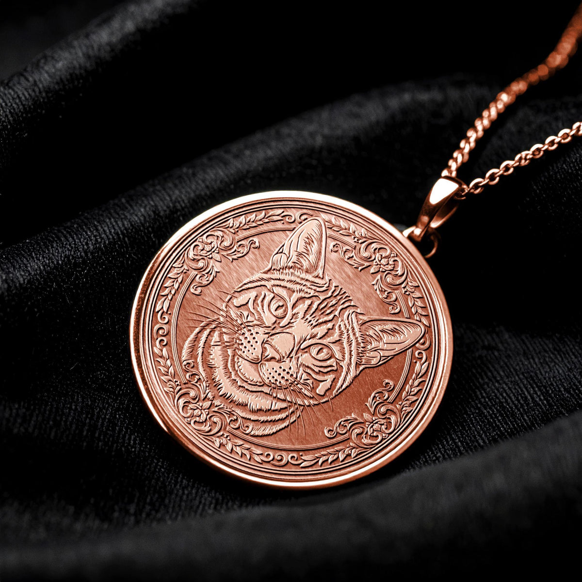 Elegant Bengal Cat Medallion Pendant, 14K Gold & Sterling Silver Necklace