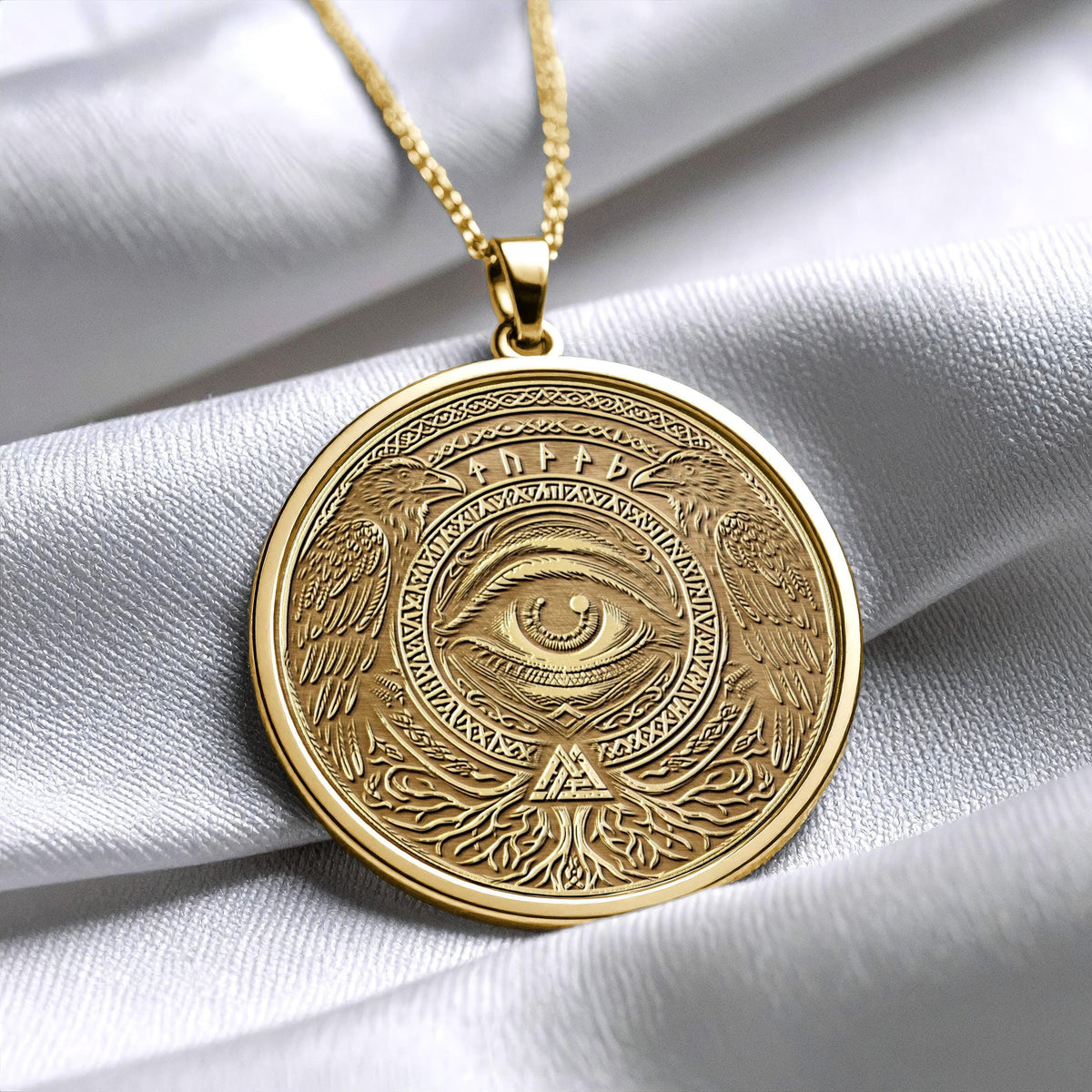 14K Gold Odin Eye Medallion: Norse Viking Amulet Pendant