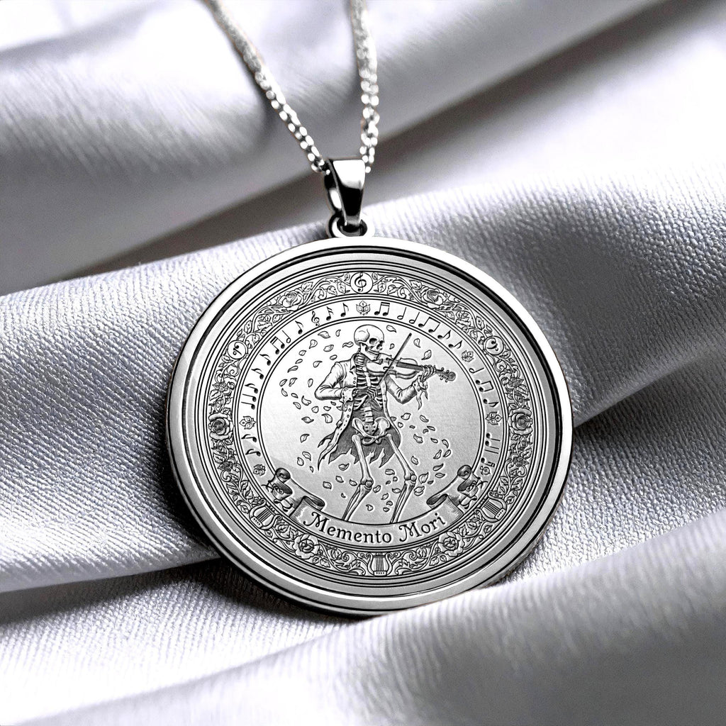 Memento Mori Necklace: Sterling Silver, Latin Motto, Stoic Jewelry