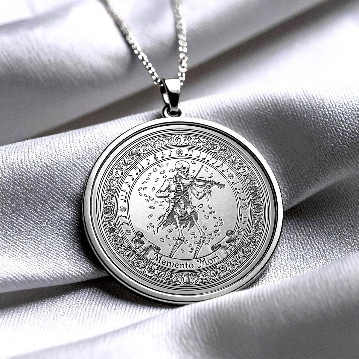 Memento Mori Necklace: Sterling Silver, Latin Motto, Stoic Jewelry