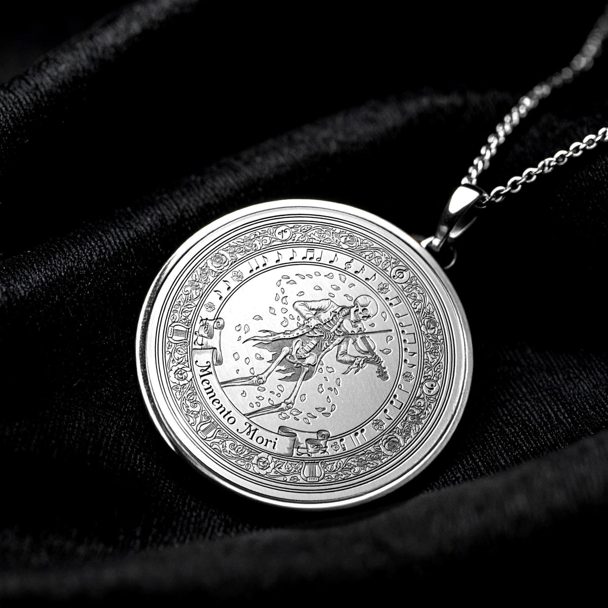 Memento Mori Necklace: Sterling Silver, Latin Motto, Stoic Jewelry