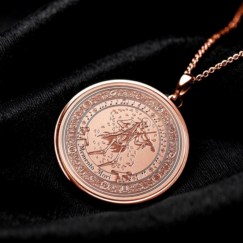 Memento Mori Necklace: Sterling Silver, Latin Motto, Stoic Jewelry