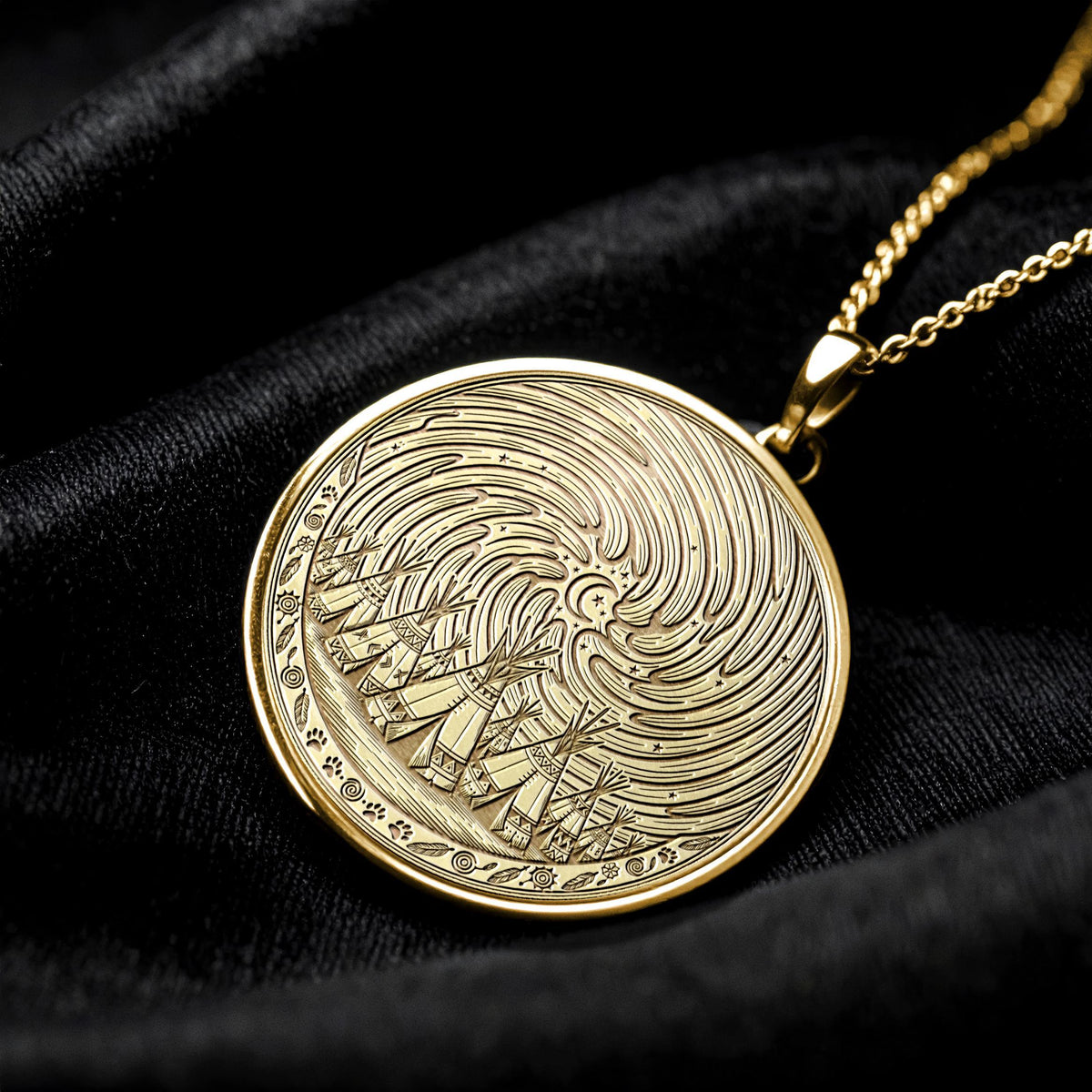 Sacred Camp Pendant : 14K Gold Spirit of the Moon Necklace , Smoke & Ancestral Connection Jewelry