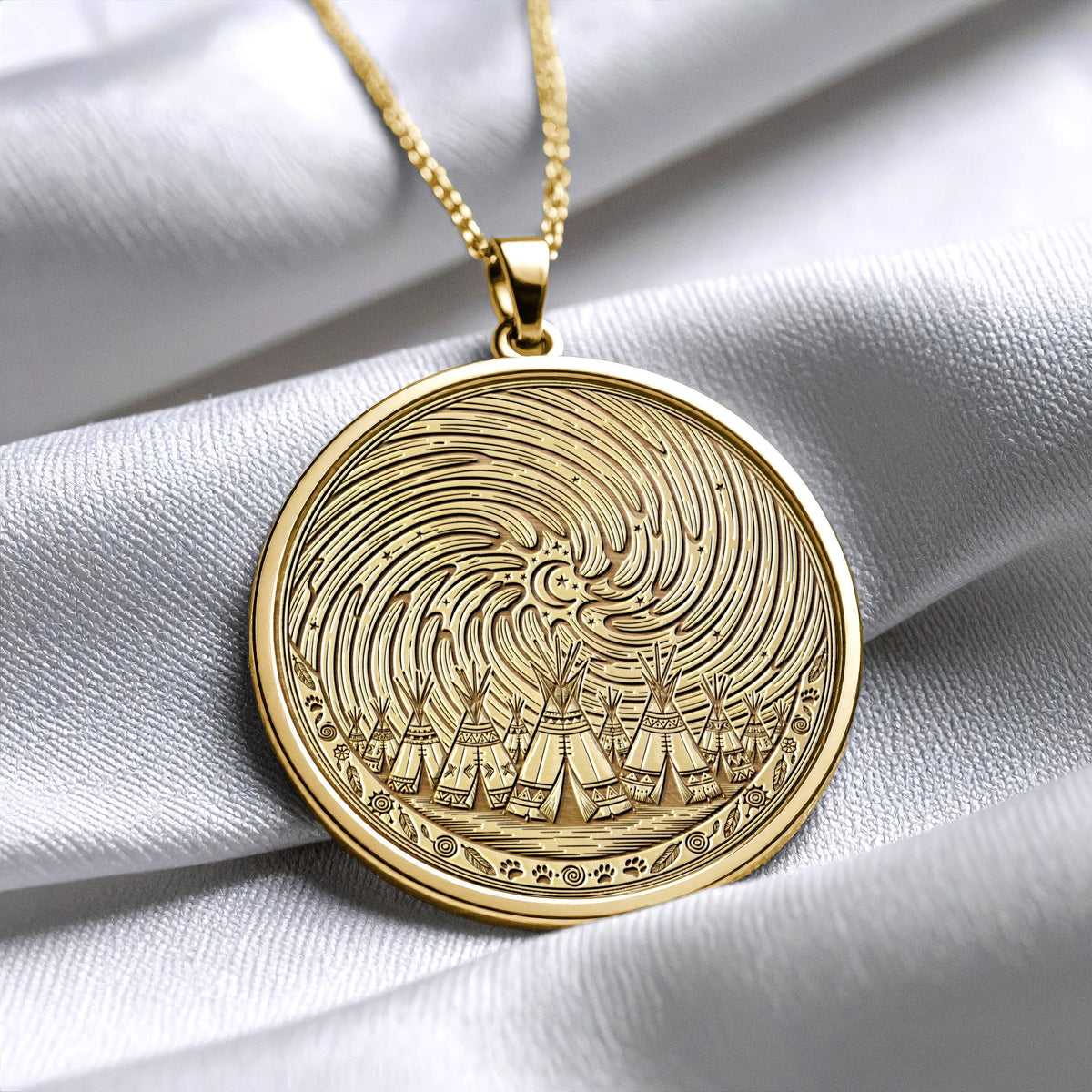 Sacred Camp Pendant : 14K Gold Spirit of the Moon Necklace , Smoke & Ancestral Connection Jewelry