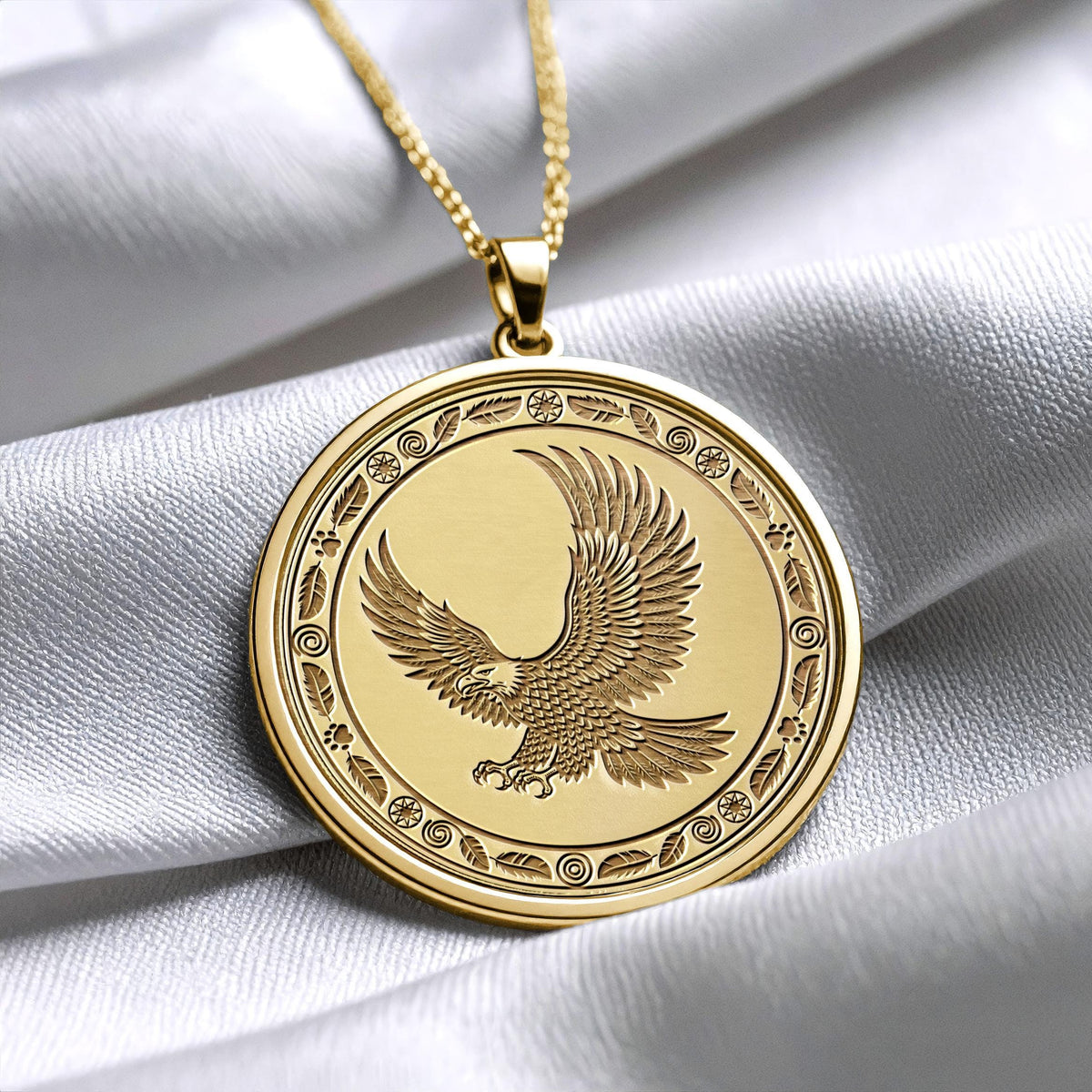 Gold Eagle Spirit Pendant , Silver Sacred Totem of Freedom, Vision, and Strength