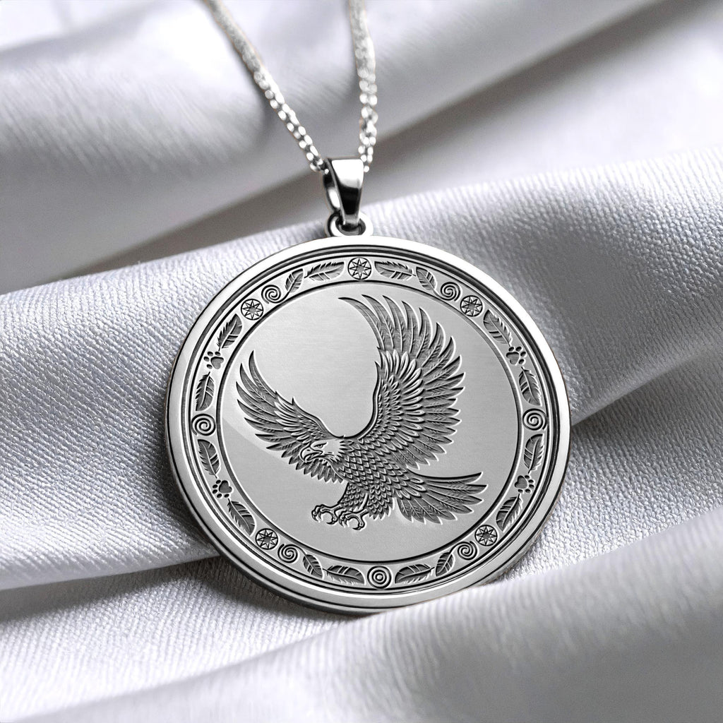 Gold Eagle Spirit Pendant , Silver Sacred Totem of Freedom, Vision, and Strength