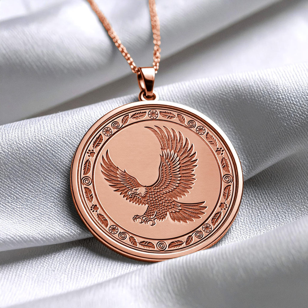 Gold Eagle Spirit Pendant , Silver Sacred Totem of Freedom, Vision, and Strength