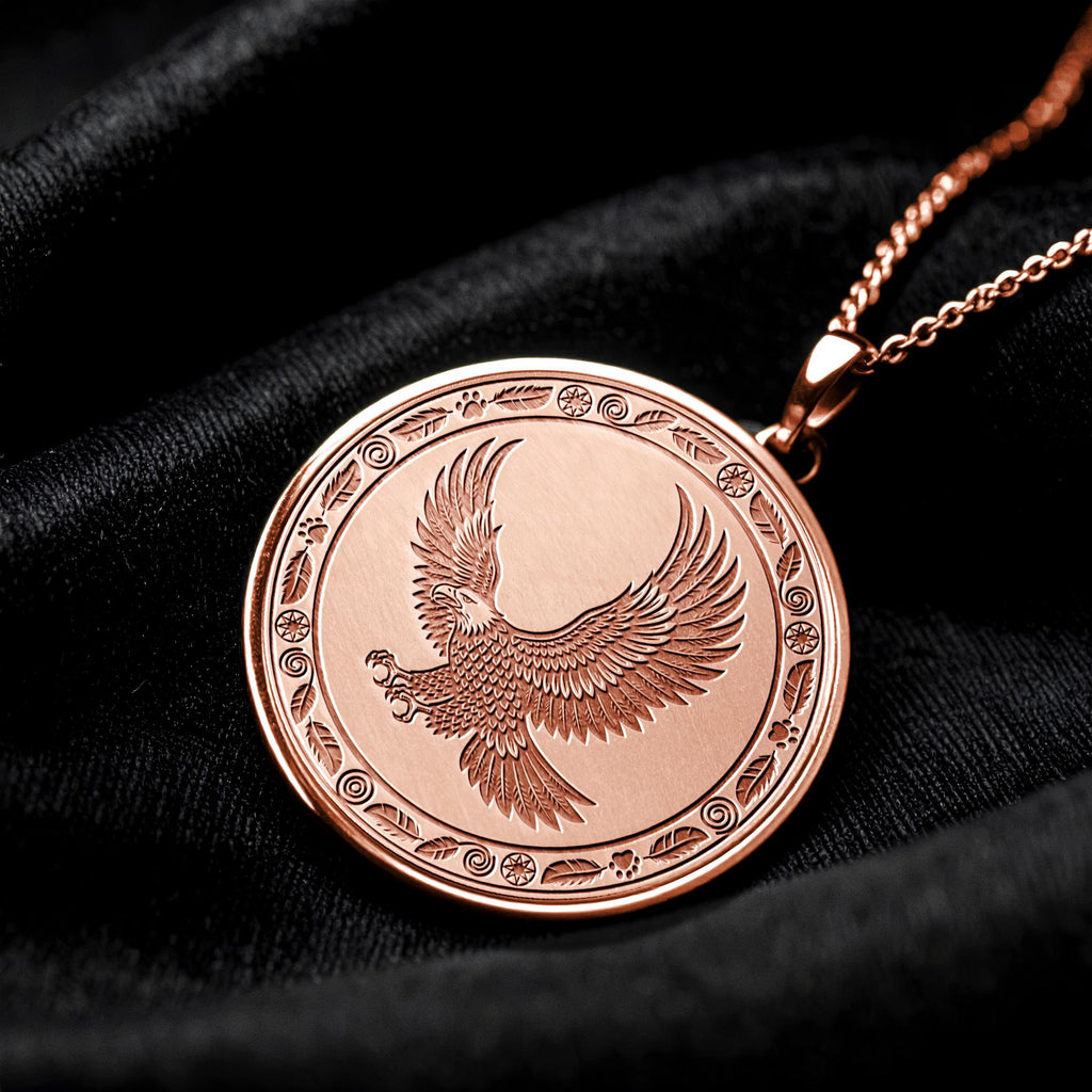 Gold Eagle Spirit Pendant , Silver Sacred Totem of Freedom, Vision, and Strength