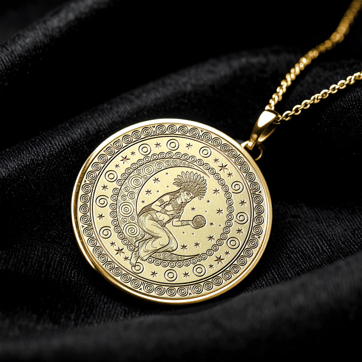 Ix Chel Pendant : 14K Gold Mayan Moon Goddess , Silver Spiritual Charm