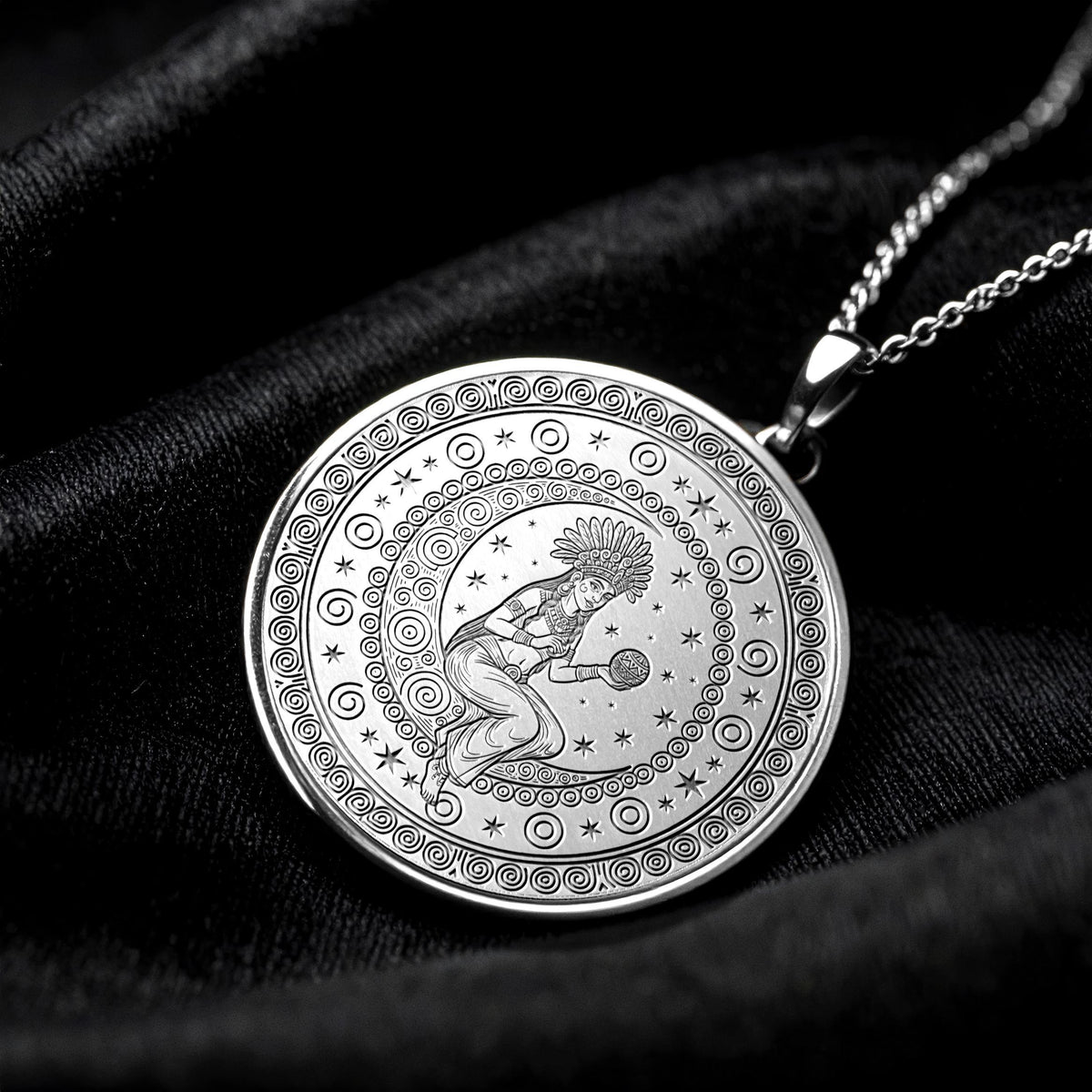 Ix Chel Pendant : 14K Gold Mayan Moon Goddess , Silver Spiritual Charm