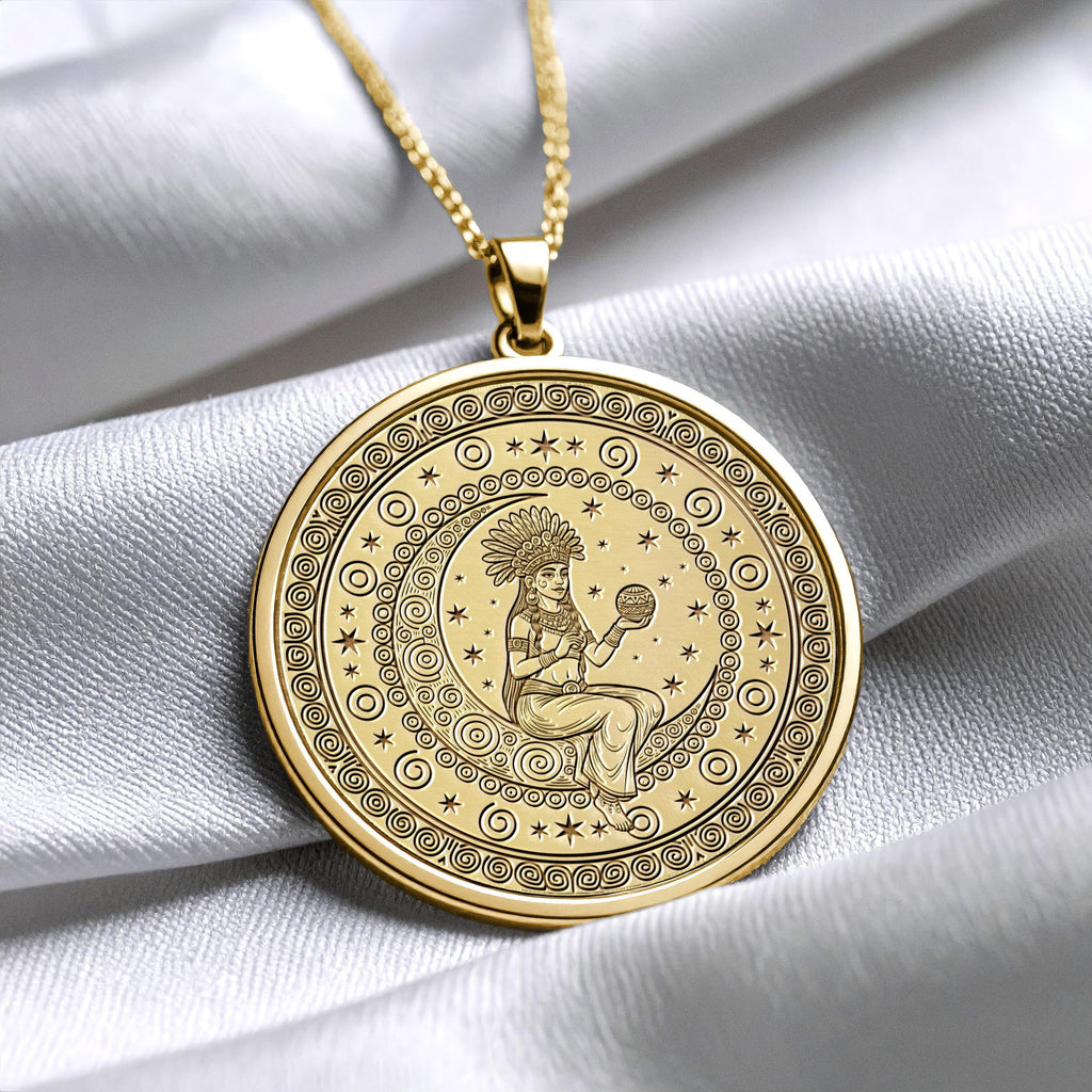 Ix Chel Pendant : 14K Gold Mayan Moon Goddess , Silver Spiritual Charm