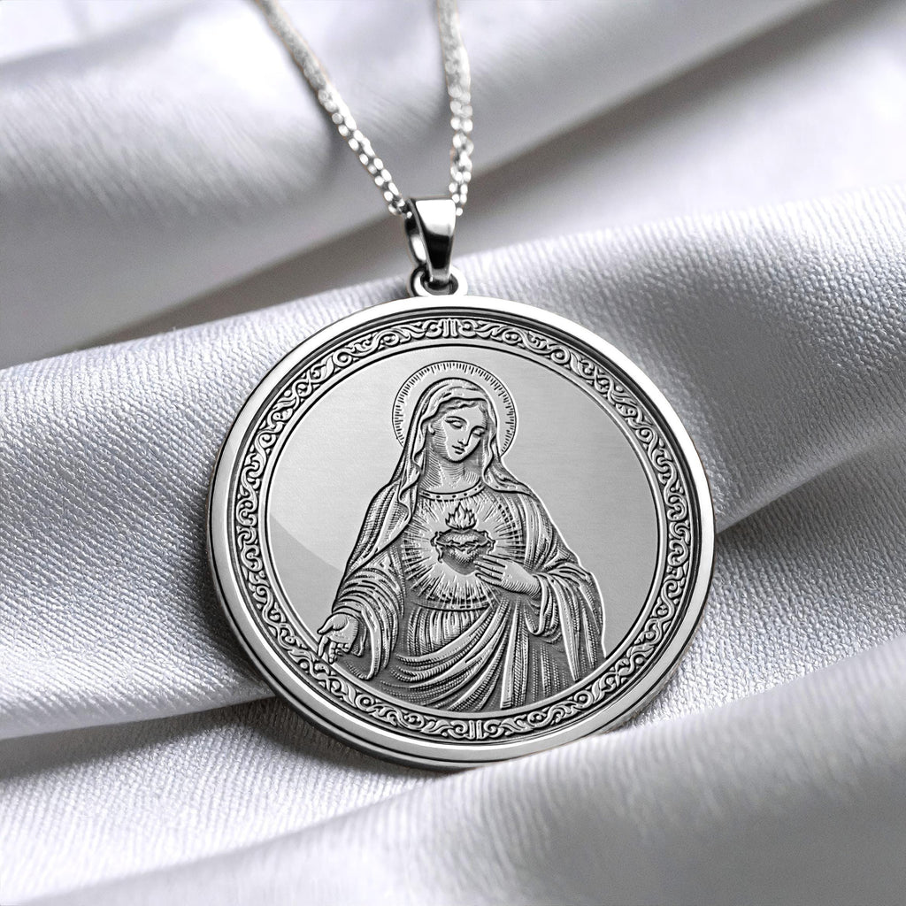 14K Gold Virgin Mary Medallion Necklace: Mother Mary Pendant
