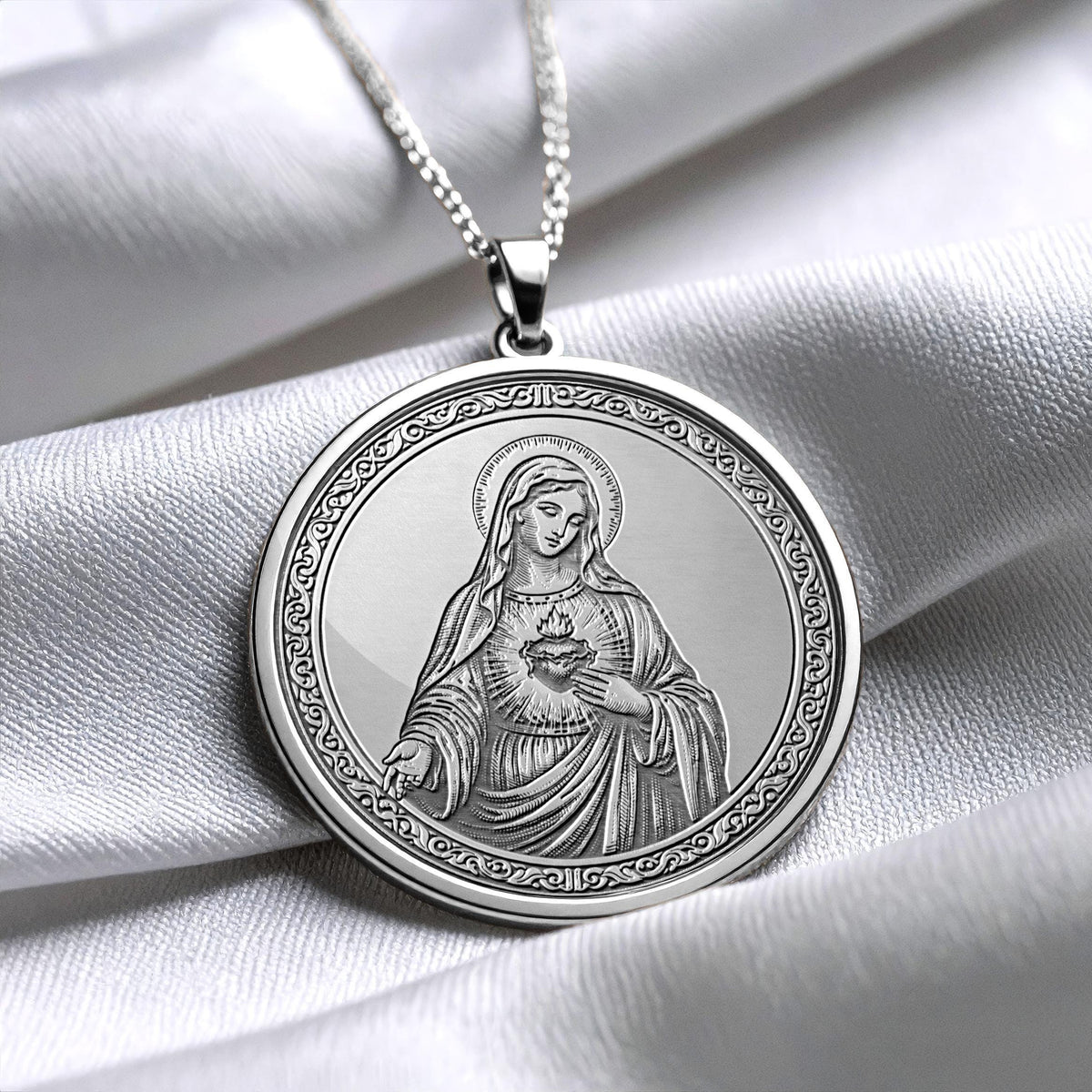 14K Gold Virgin Mary Medallion Necklace: Mother Mary Pendant