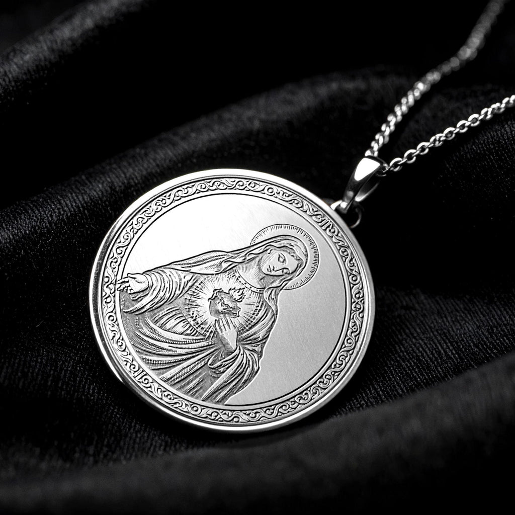 14K Gold Virgin Mary Medallion Necklace: Mother Mary Pendant