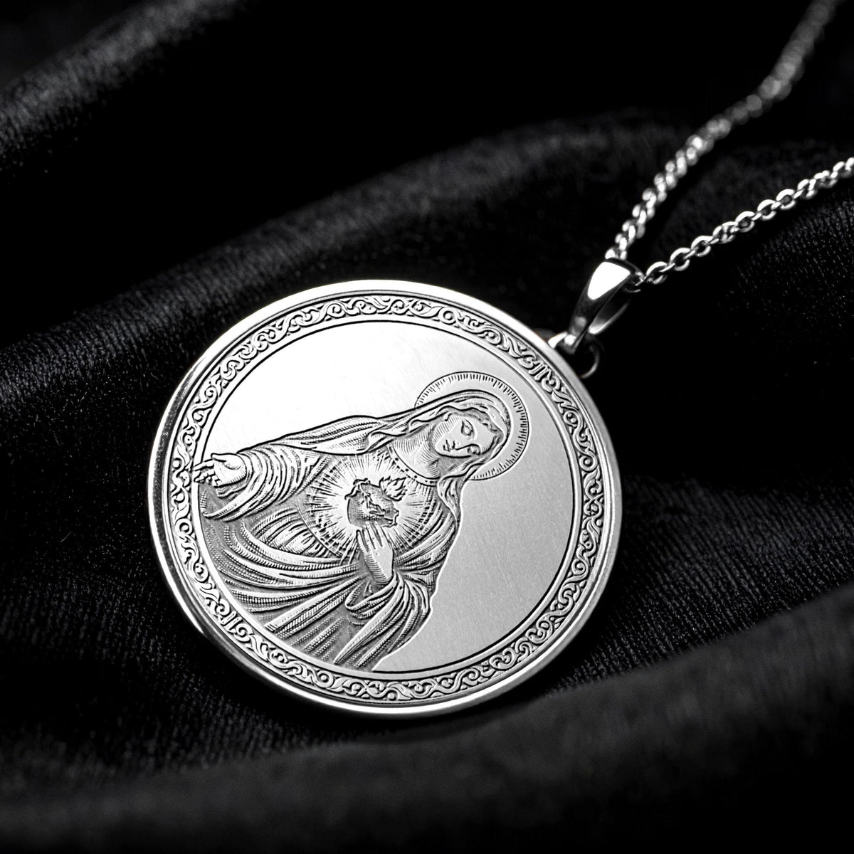 14K Gold Virgin Mary Medallion Necklace: Mother Mary Pendant