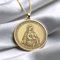 14K Gold Virgin Mary Medallion Necklace: Mother Mary Pendant