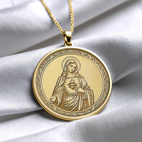 14K Gold Virgin Mary Medallion Necklace: Mother Mary Pendant