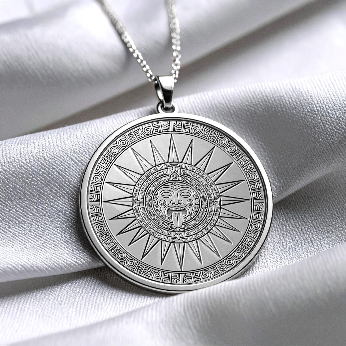Tonatiuh Necklace , Gold Aztec Sun God Pendant, Aztec Mythology Medallion