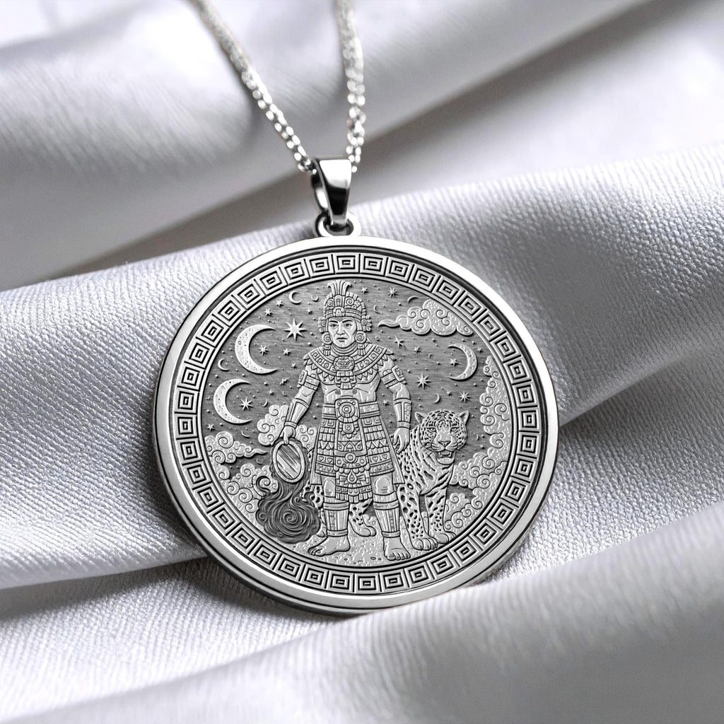 Tezcatlipoca Medallion: Aztec God of Destiny, Sterling Silver or Gold