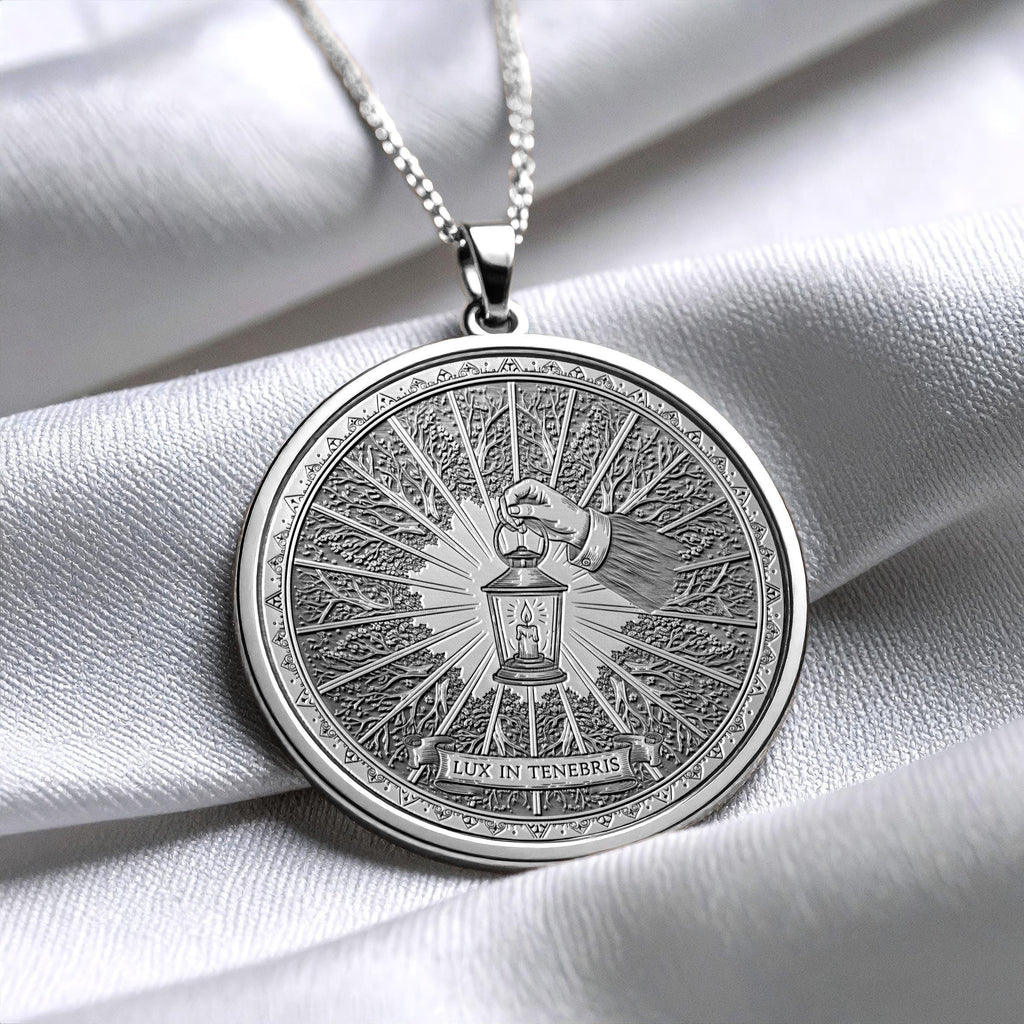 Lux in Tenebris Pendant, Stoic Latin Motto Jewelry