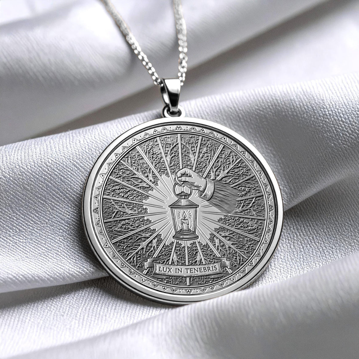 Lux in Tenebris Pendant, Stoic Latin Motto Jewelry