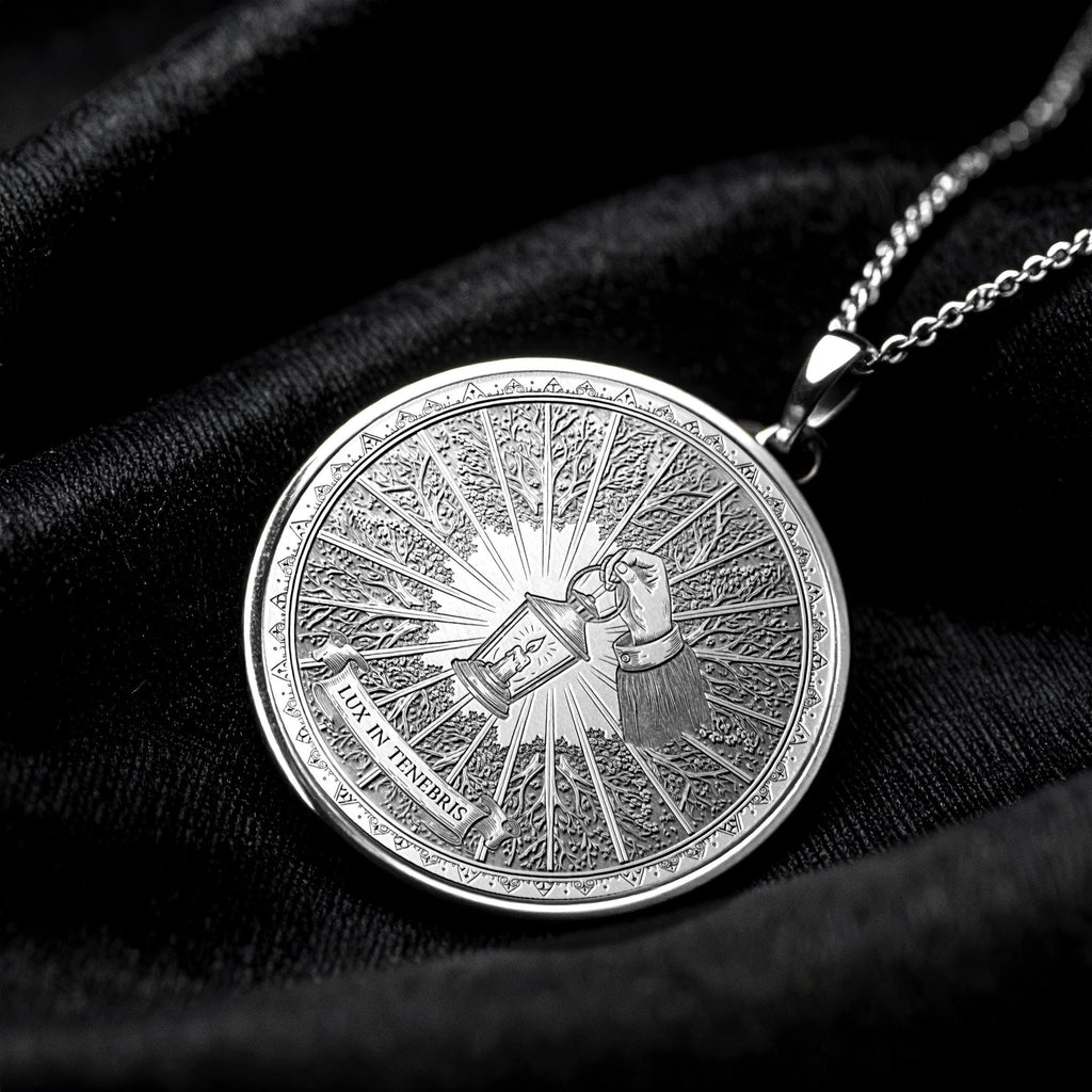 Lux in Tenebris Pendant, Stoic Latin Motto Jewelry