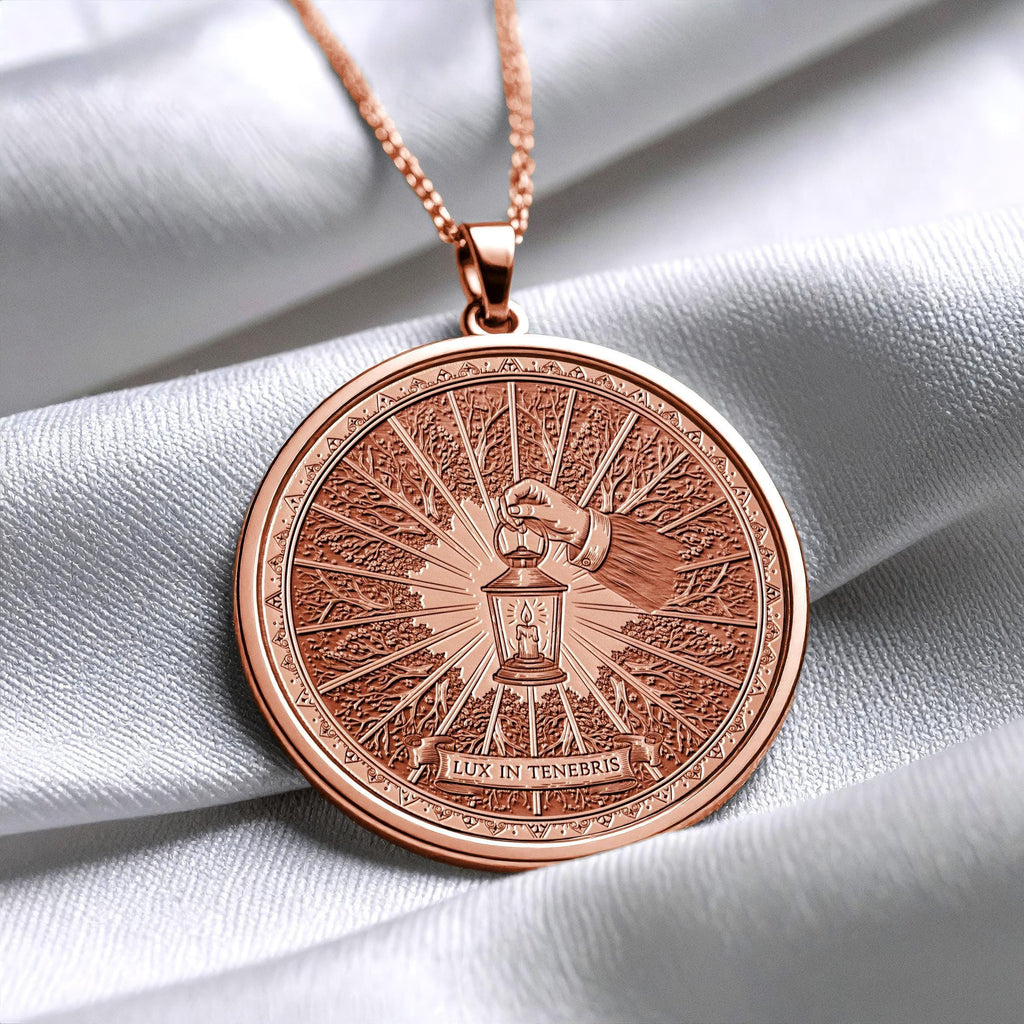 Lux in Tenebris Pendant, Stoic Latin Motto Jewelry