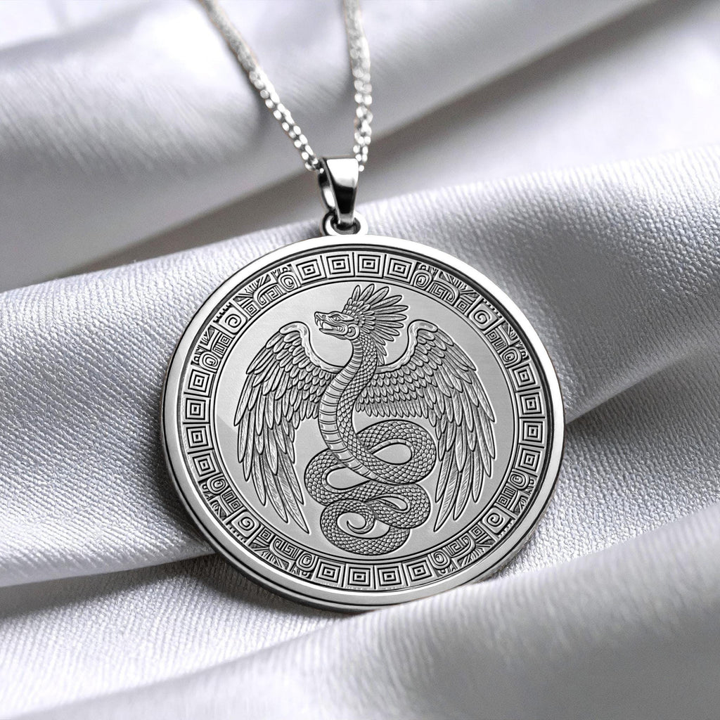 Quetzalcoatl Necklace: Plumed Serpent Aztec God Pendant
