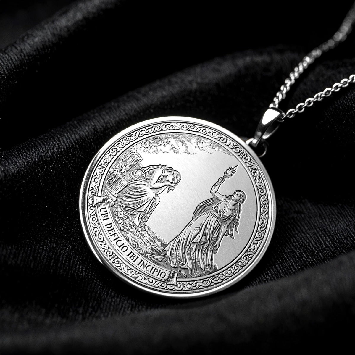 Ubi Deficio Ibi Incipio Pendant , Latin Motto Necklace