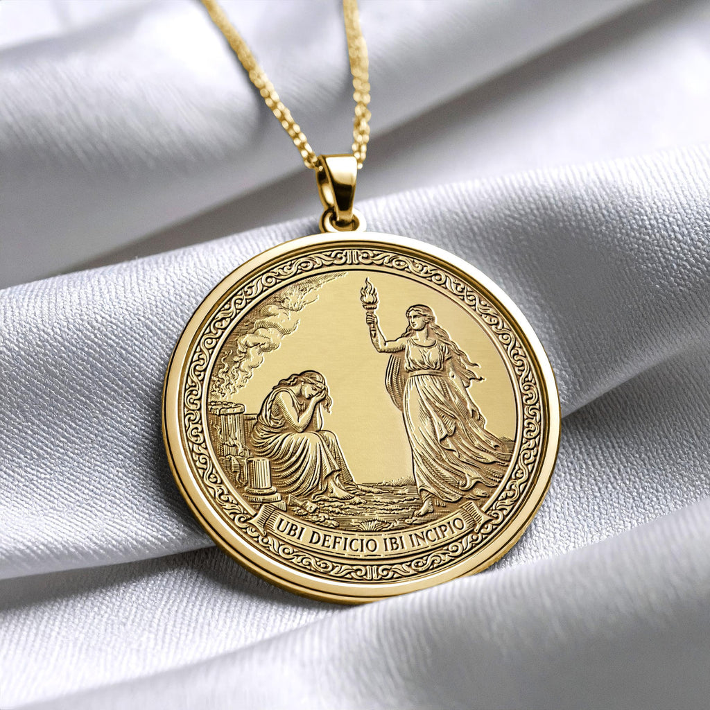 Ubi Deficio Ibi Incipio Pendant , Latin Motto Necklace
