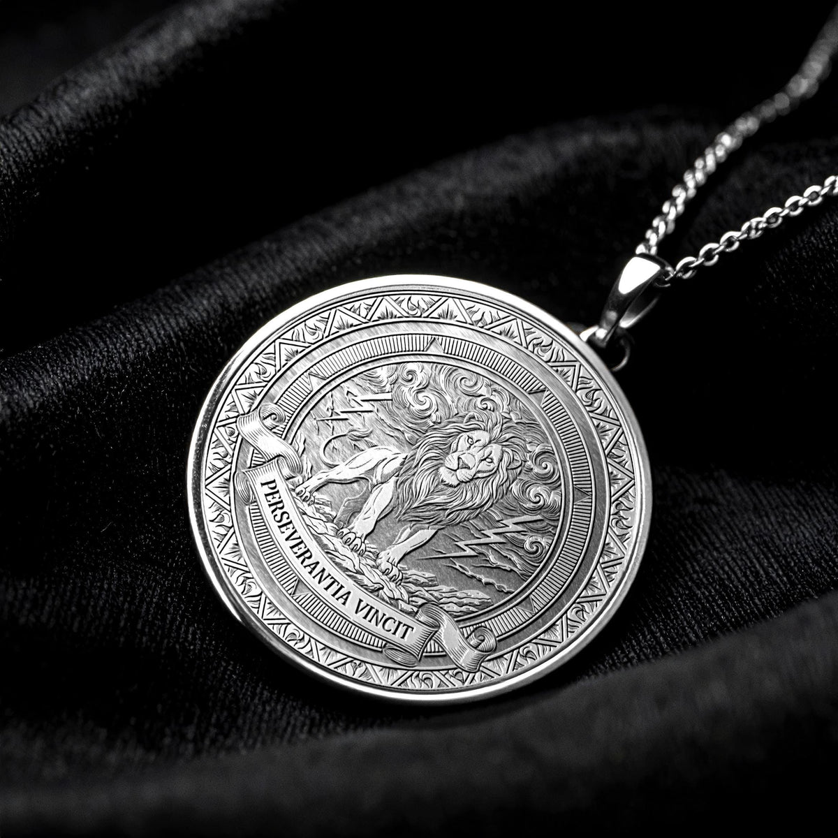 Perseverantia Vincit Lion Necklace , Latin Motto  Pendant , Stoic  Philosophy
