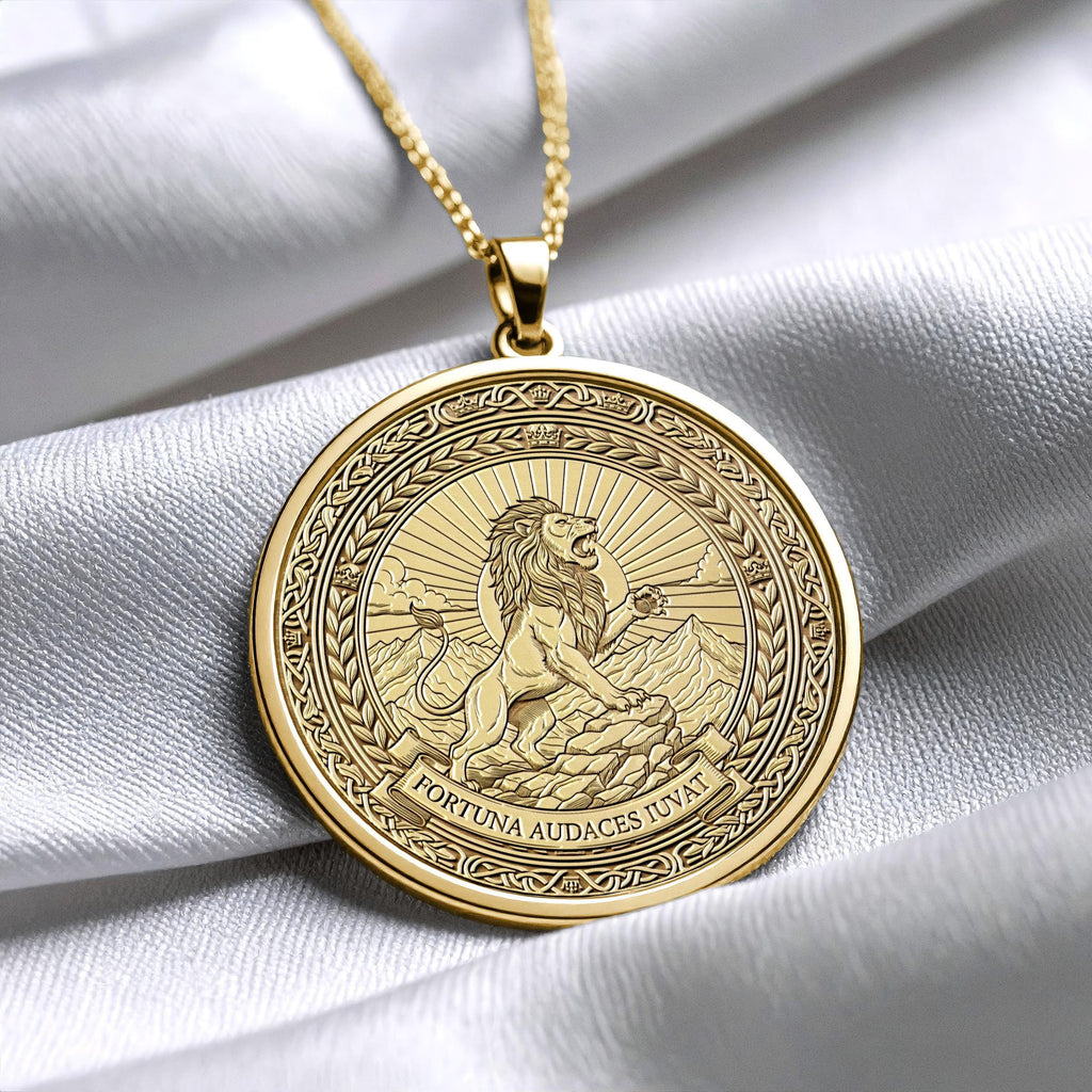 Lion Pendant Necklace – Fortuna Audaces Iuvat – Courage, Power & Bold Destiny