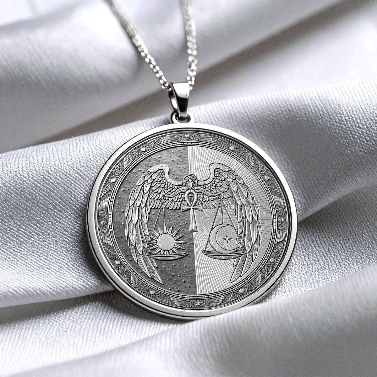 Cosmic Balance Sun & Moon Ankh Medallion – Winged Sacred Harmony Pendant