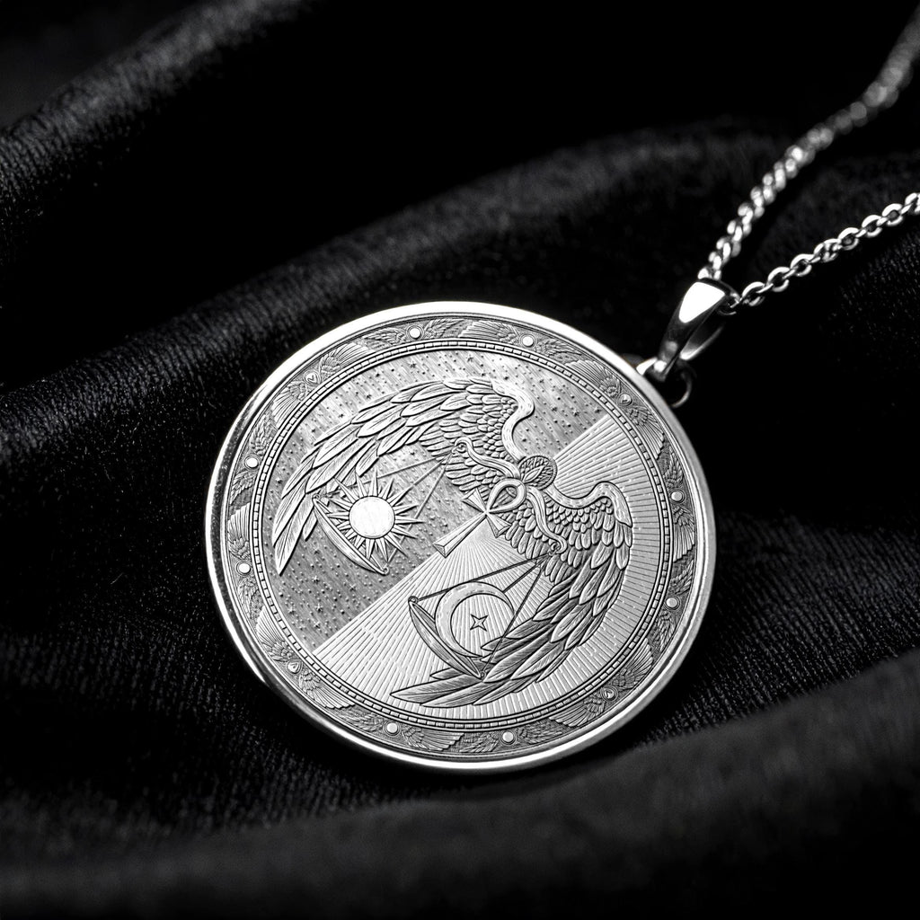 Cosmic Balance Sun & Moon Ankh Medallion – Winged Sacred Harmony Pendant