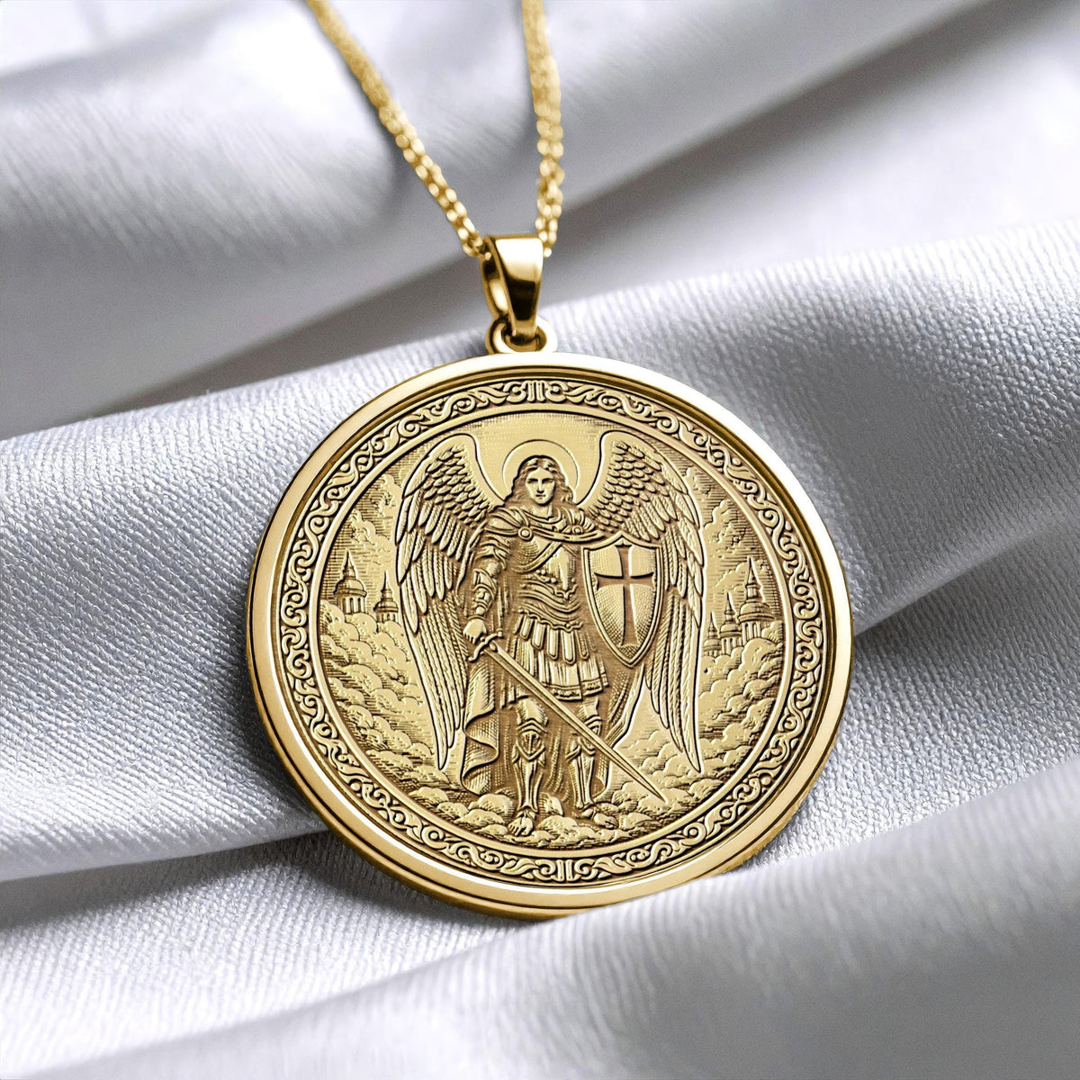 Archangel Michael Guardian Pendant – Heavenly Warrior Medallion – Christmas Angel Jewelry