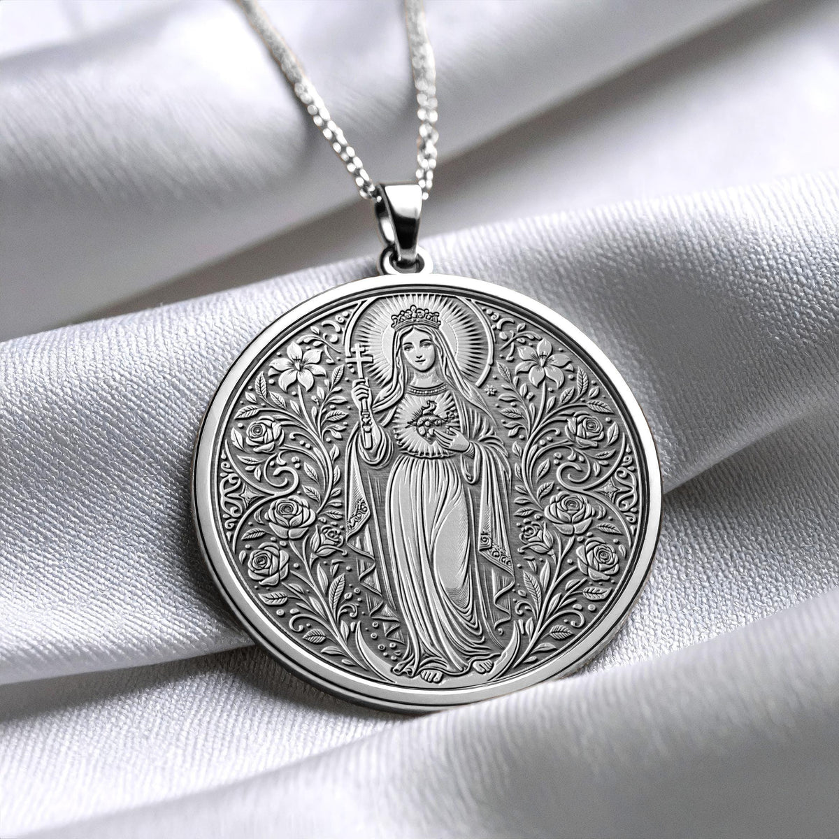 Virgin Mary Medallion Necklace, Sacred Christian Jewelry