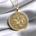 14K Solid Gold Poseidon Medallion Necklace: Greek God Ocean Talisman